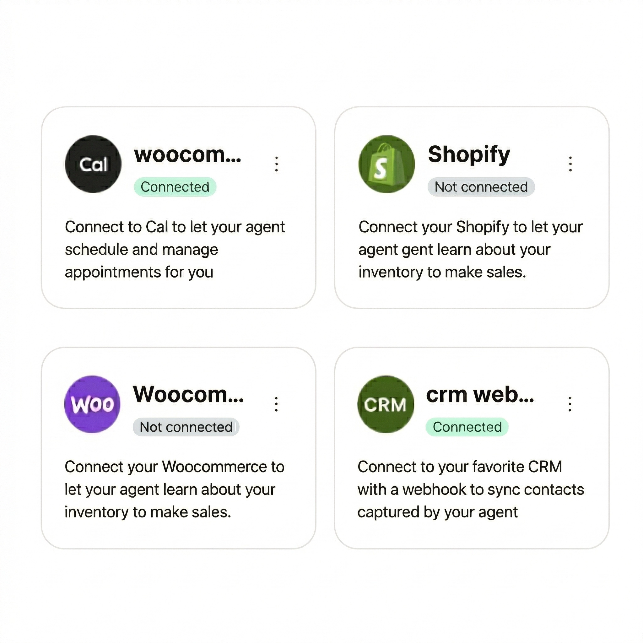 Connect your assistant to core business systems with visible status and webhook control